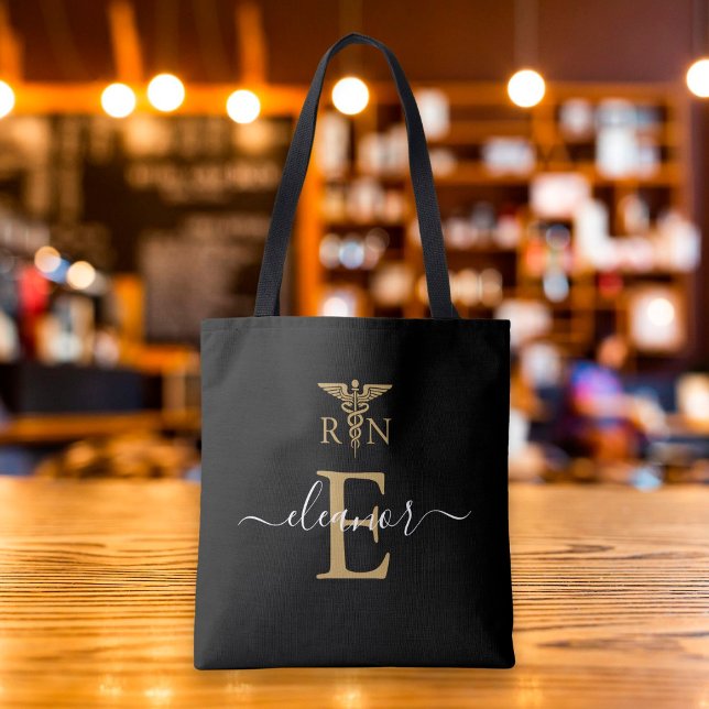 Bolsa Tote Monograma Dourado de Enfermeira Registrada Persona (Criador carregado)