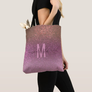 Bolsa Tote Monograma Dourado de Mâmula Roxa Roxo-Brilhante