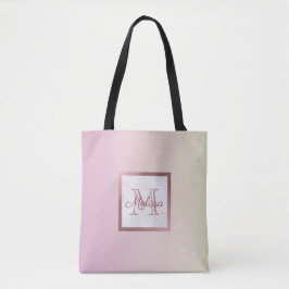 Bolsa Tote Monograma Dourado de Mármore Cor-de-rosa