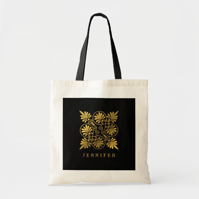 Bolsa Tote Monograma Dourado do Andino Grego Antigo (Frente)