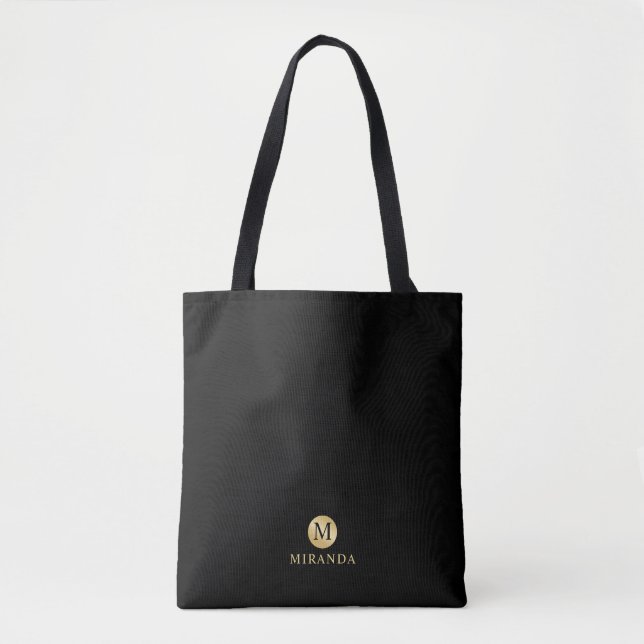 Bolsa Tote Monograma Dourado e Preto de Luxo (Frente)