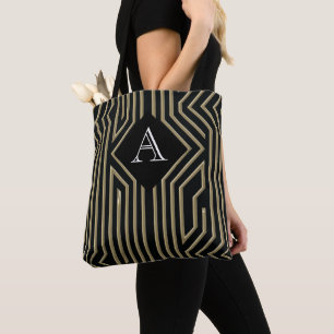 Bolsa Tote Monograma Dourado Elegante de Art Deco
