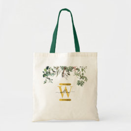 Bolsa Tote Monograma Dourado Elegante Eucalyptus Greenery & B