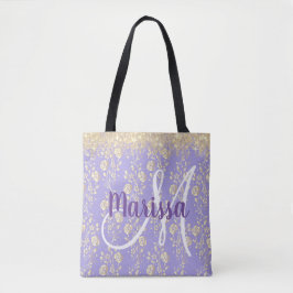 Bolsa Tote Monograma Dourado Floral na Lavanda