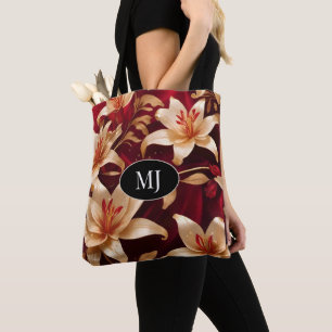 Bolsa Tote Monograma Dourado Lily Rosa No Saco Vermelho De Ro
