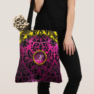 BOLSA TOTE MONOGRAMA DOURADO PRETO COR-DE-ROSA DO DAMASCO DA