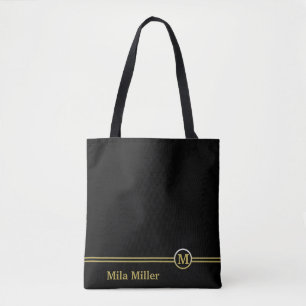 Bolsa Tote Monograma Dourado sobre fundo preto