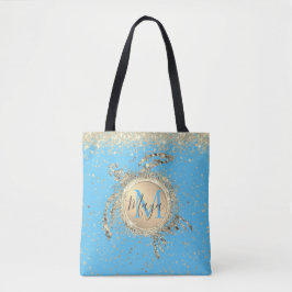 Bolsa Tote Monograma Dourado Turtle Glitter Personalizado