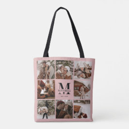 Bolsa Tote Monograma e Colagem de Fotografias Rosa Elegante P