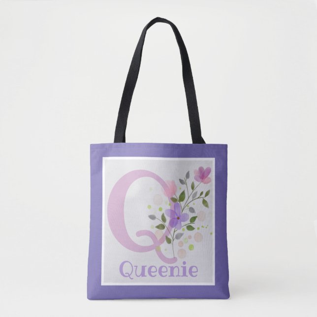 Bolsa Tote Monograma e Nome com Flores (Frente)