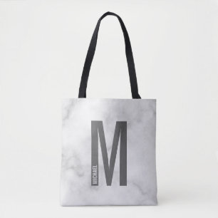 Bolsa Tote Monograma e Nome de Negrito Personalizado Moderno