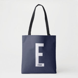 Bolsa Tote Monograma e Nome de Negrito Personalizado Moderno