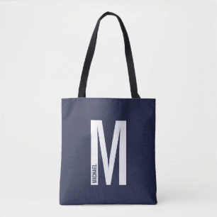 Bolsa Tote Monograma e Nome de Negrito Personalizado Moderno