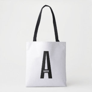 Bolsa Tote Monograma e Nome de Negrito Personalizado Moderno