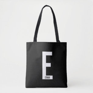 Bolsa Tote Monograma e Nome de Negrito Personalizado Moderno