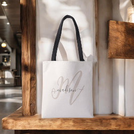 Bolsa Tote Monograma e nome do script Boho Na moda em bege
