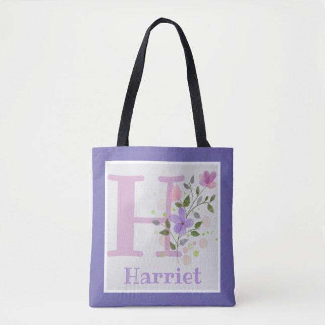 Bolsa Tote Monograma e Nome Harriet com Flores (Frente)