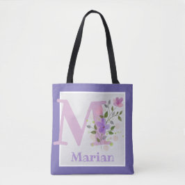 Bolsa Tote Monograma e Nome Marian com Flores