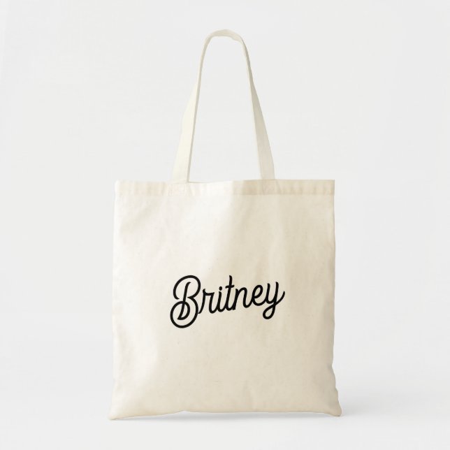 Bolsa Tote Monograma e Nome Personalizados de Branco Preto Mo (Frente)