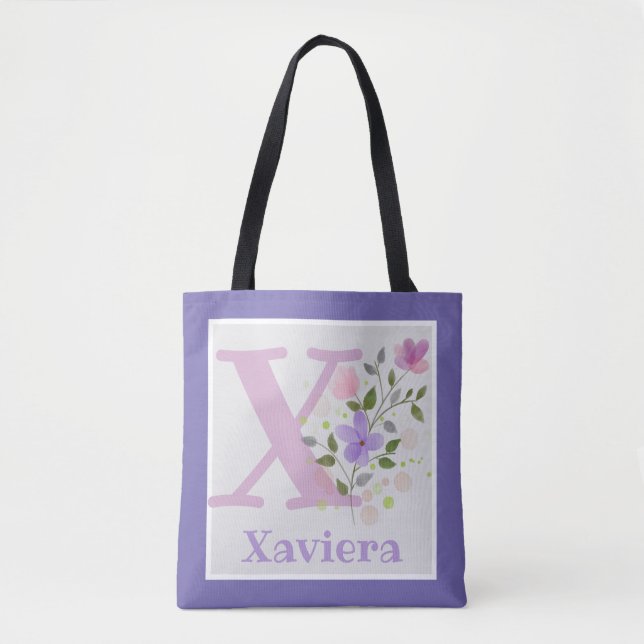 Bolsa Tote Monograma e Nome Xaviaria com Flor (Frente)