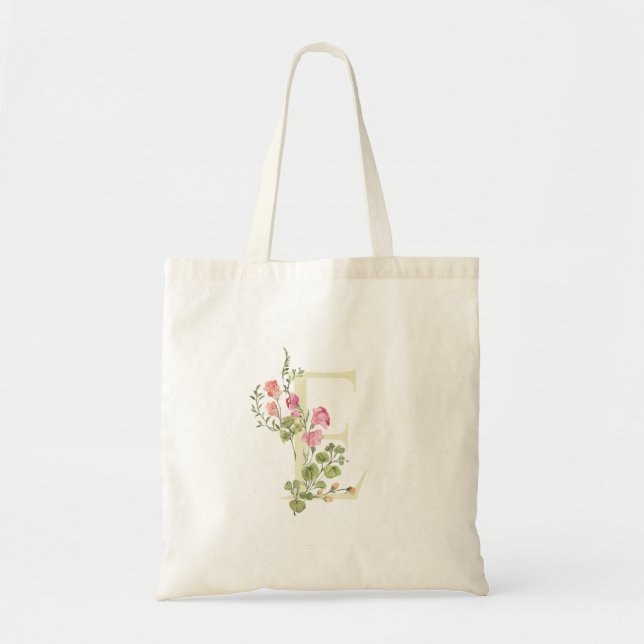 Bolsa Tote monograma E presente floral casamento Chá de Noiva (Frente)