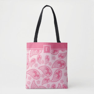 Bolsa Tote Monograma e seu nome no padrão de Paisley cor-de-