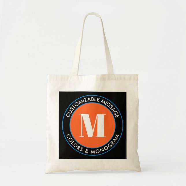 Bolsa Tote Monograma e Texto Negrito | Laranja-branca-negra e (Frente)