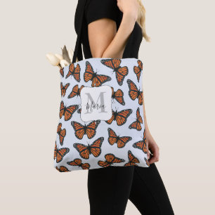 Bolsa Tote Monograma Elegante Borboletas Monarca Floral 