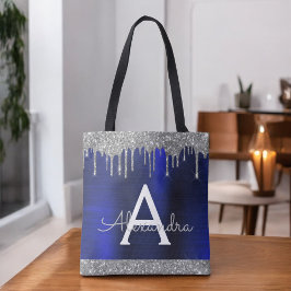 Bolsa Tote Monograma Elegante com Brilho Azul Marinho Pratead