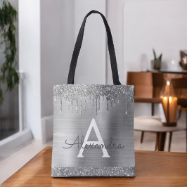 Bolsa Tote Monograma Elegante com Brilho de Prata de Luxo
