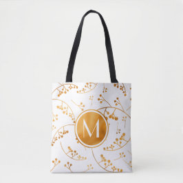 Bolsa Tote Monograma elegante de amora de ouro em branco