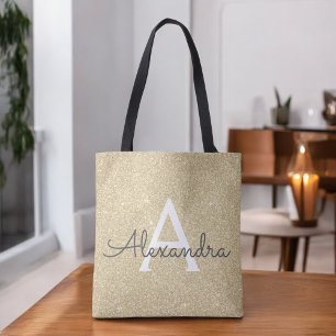 Bolsa Tote Monograma Elegante de Luxo Dourado Sparkle Bag