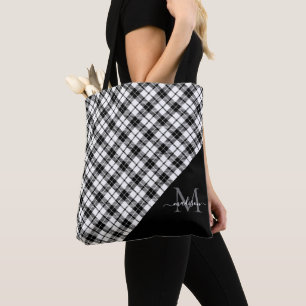 Bolsa Tote Monograma Elegante de Xadrez de Buffalo Branco Pre