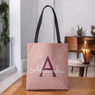 Bolsa Tote Monograma Elegante Dourado Borgonha Rosa Rosa Rosa
