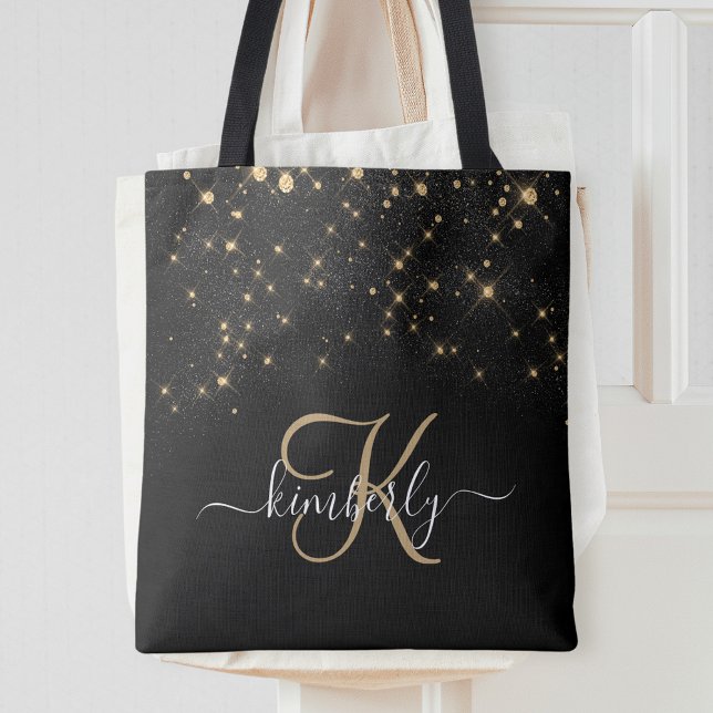 Bolsa Tote Monograma Elegante Glitter Diamond Glitter Dourado (Criador carregado)