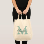 Bolsa Tote Monograma elegante personalizado<br><div class="desc">Monograma elegante personalizado de mercearia Tote Bag. Design de modelo clássico com tipografia de script e letra inicial vintage. Bolsas de canvas personalizadas.</div>