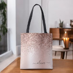 Bolsa Tote Monograma Elegante Rosa Rosa Rosa Dourada, Rosa-Ro<br><div class="desc">Rosa rosa rosa rosa Dourada e rosa esbranquiçada faísca e escorregando a folha de monograma elegante de folhas de aço inoxidável com brilho. Este Livro Bag pode ser personalizado para incluir seu nome inicial e próprio e ser dado como presente para o Natal, Doce 16 Aniversário, Chá de panela ou...</div>