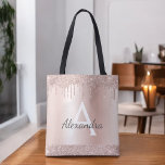 Bolsa Tote Monograma Elegante Rosa Rosa Rosa Dourada, Rosa-Ro<br><div class="desc">Rosa rosa rosa rosa Dourada e rosa esbranquiçada faísca e escorregando a folha de monograma elegante de folhas de aço inoxidável com brilho. Este Livro Bag pode ser personalizado para incluir seu nome inicial e próprio e ser dado como presente para o Natal, Doce 16 Aniversário, Chá de panela ou...</div>