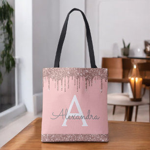 Bolsa Tote Monograma Elegante Rosa Rosa Rosa Dourada, Rosa-Ro