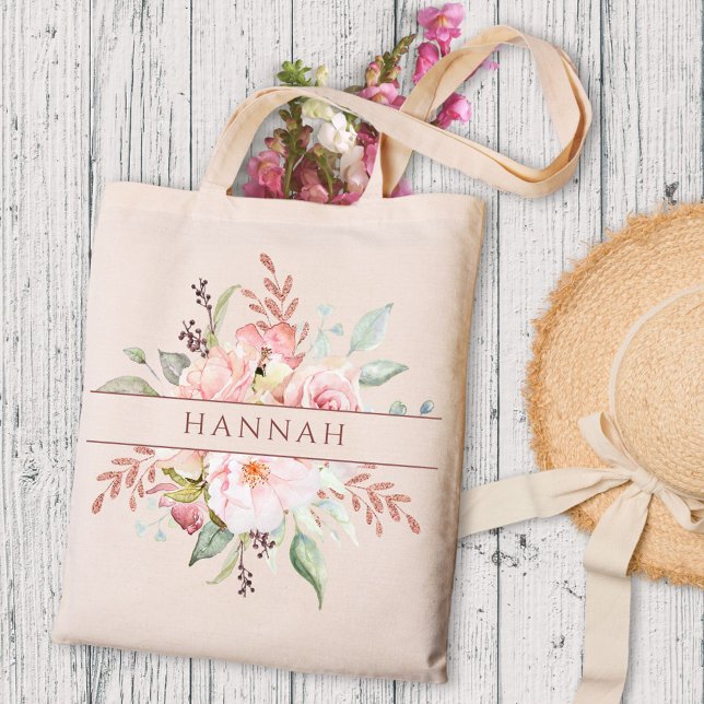 Bolsa Tote Monograma Elegante Rosa Rosa Rosa Rosa, Floral (In situ)