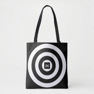 Bolsa Tote Monograma em Círculos Preto e Branco