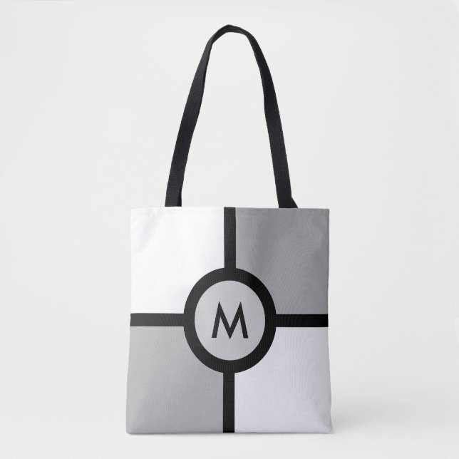 Bolsa Tote Monograma em Preto, Cinza e Branco Abstrato (Frente)