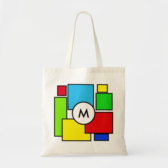 Bolsa Tote Monograma em quadrados multicoloridos (Frente)