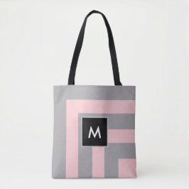 Bolsa Tote Monograma em Tira Leve Cinza e Rosa