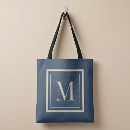 Bolsa Tote Monograma emoldurado azul e baunilha personalizado