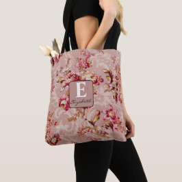 Bolsa Tote Monograma estiloso vintage Inicial Script Floral