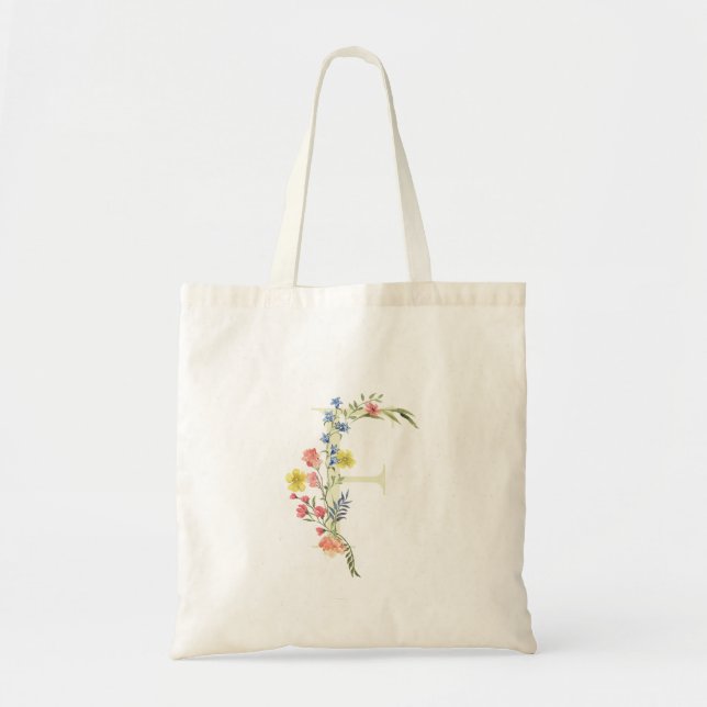 Bolsa Tote monograma F casamento flor selvagem Chá de Noiva (Frente)