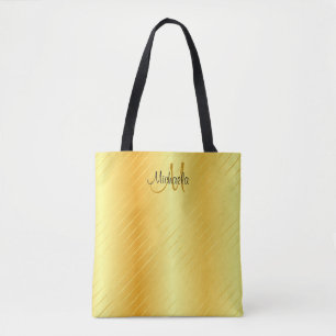Bolsa Tote Monograma Faux Dourado Elegante Moderno