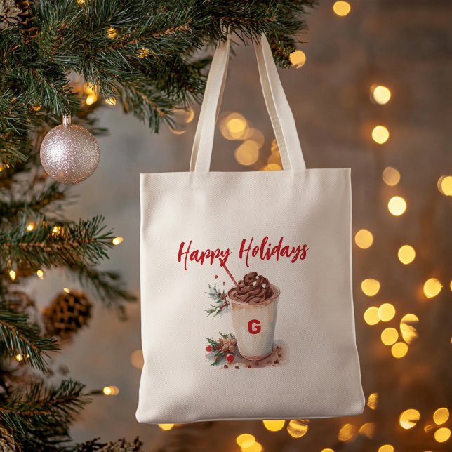 Bolsa Tote Monograma Feriado Natal Bag de Café (Criador carregado)