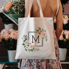 Bolsa Tote Monograma Flor de Aguarela Rosa Corado